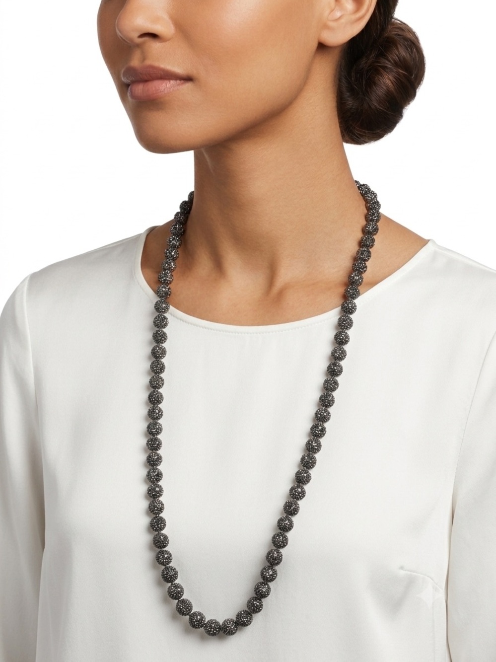 Kenneth J Lane Long Gunmetal Disco Ball Beaded Necklace
